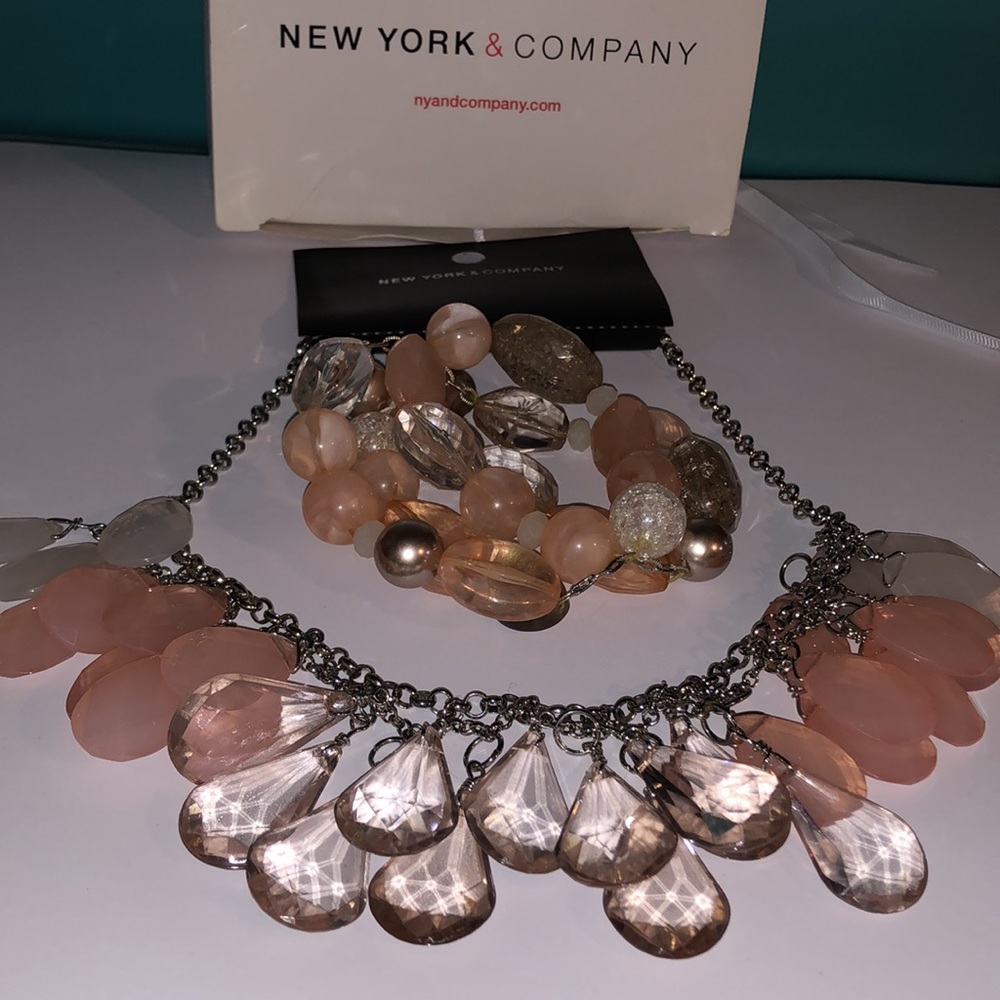 New York & Company Pink Necklace & Bracelet Set